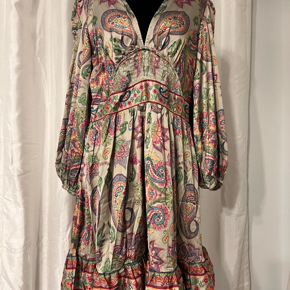 SHEIN X Marina Oliveira Multicolor Paisley Long Sleeve Dress Large - Picture 1 of 7